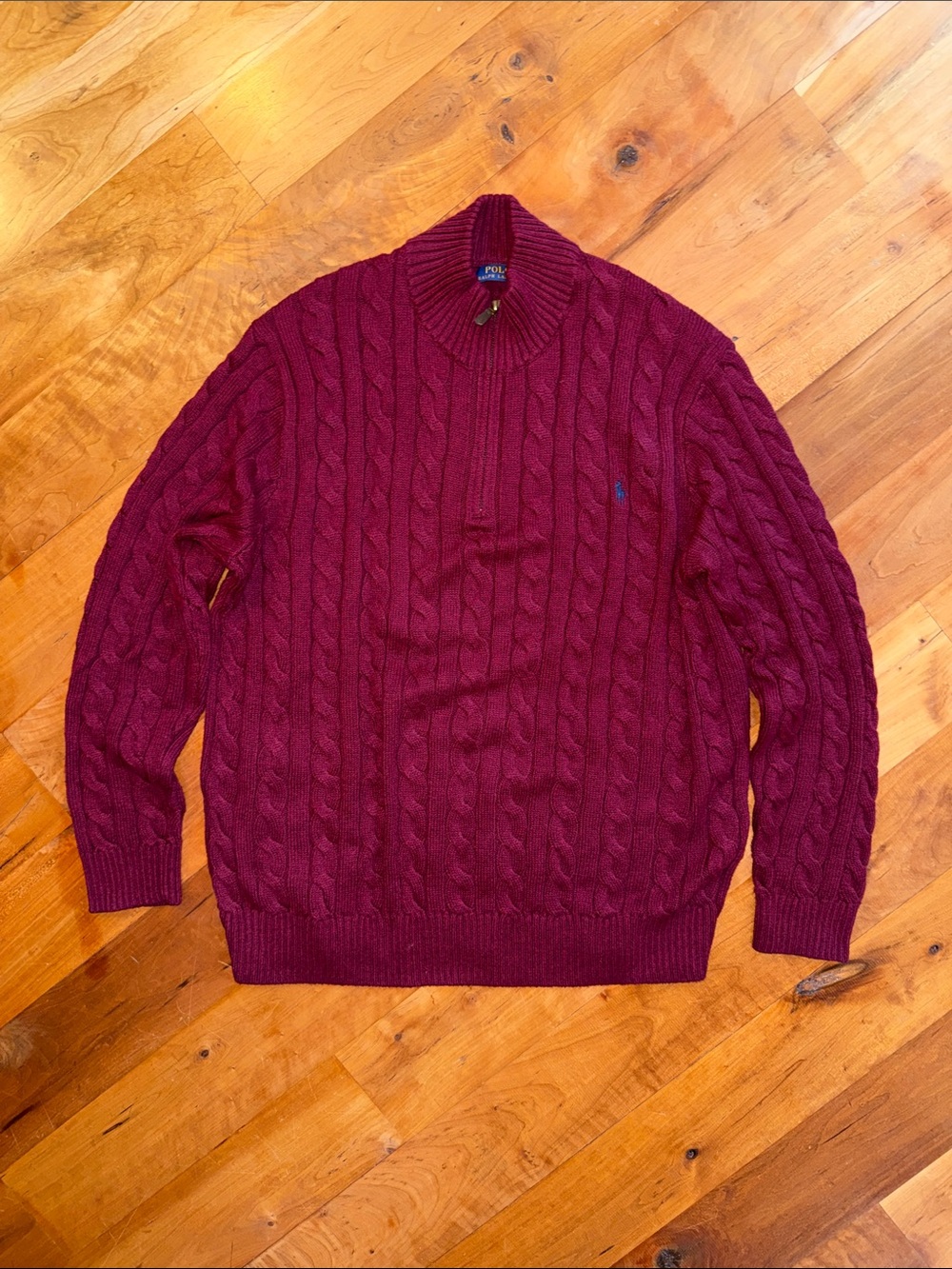 Polo Ralph Lauren Cable-Knit Cotton Quarter-Zip Sweater - Burgundy - LT